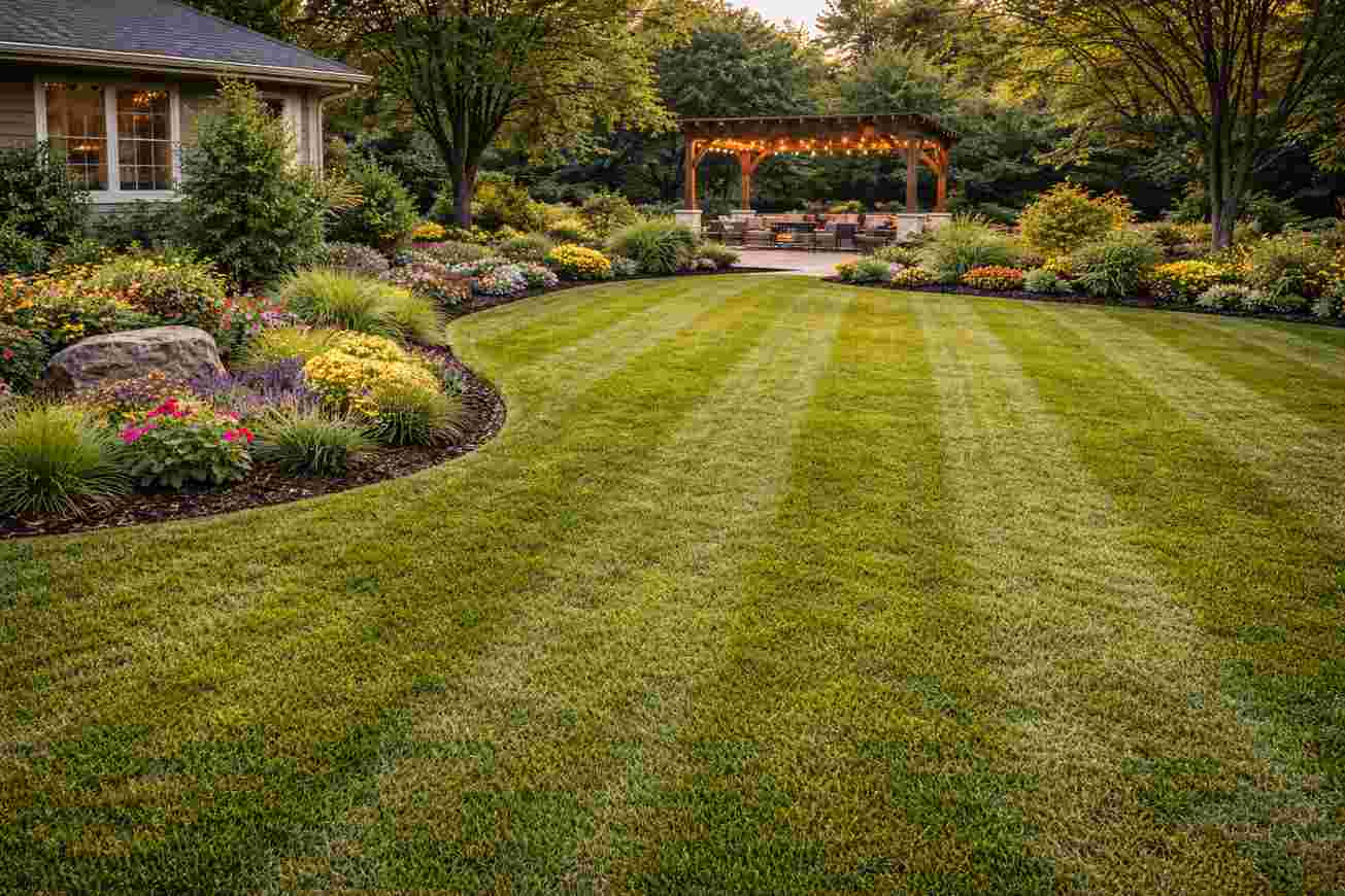Freshly mowed yard in Burleson, TX by Angels Landscaping and Construction