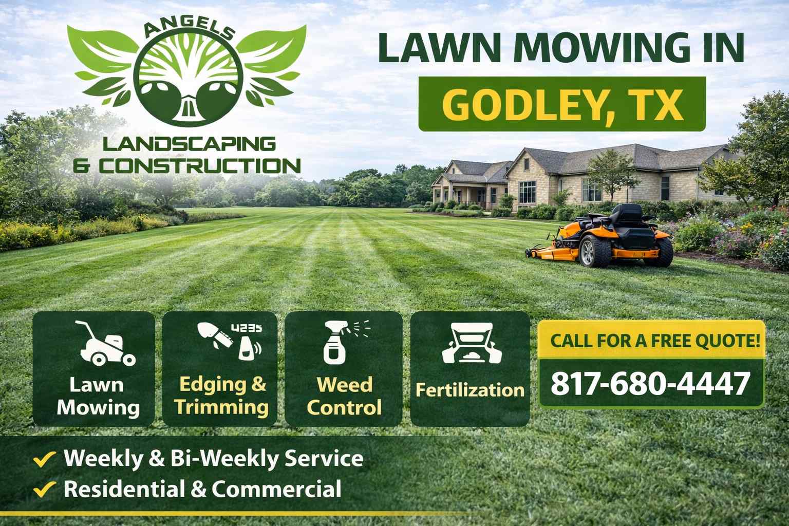 Lawn mowing services in Godley, Texas from Angels Landscaping and Construction