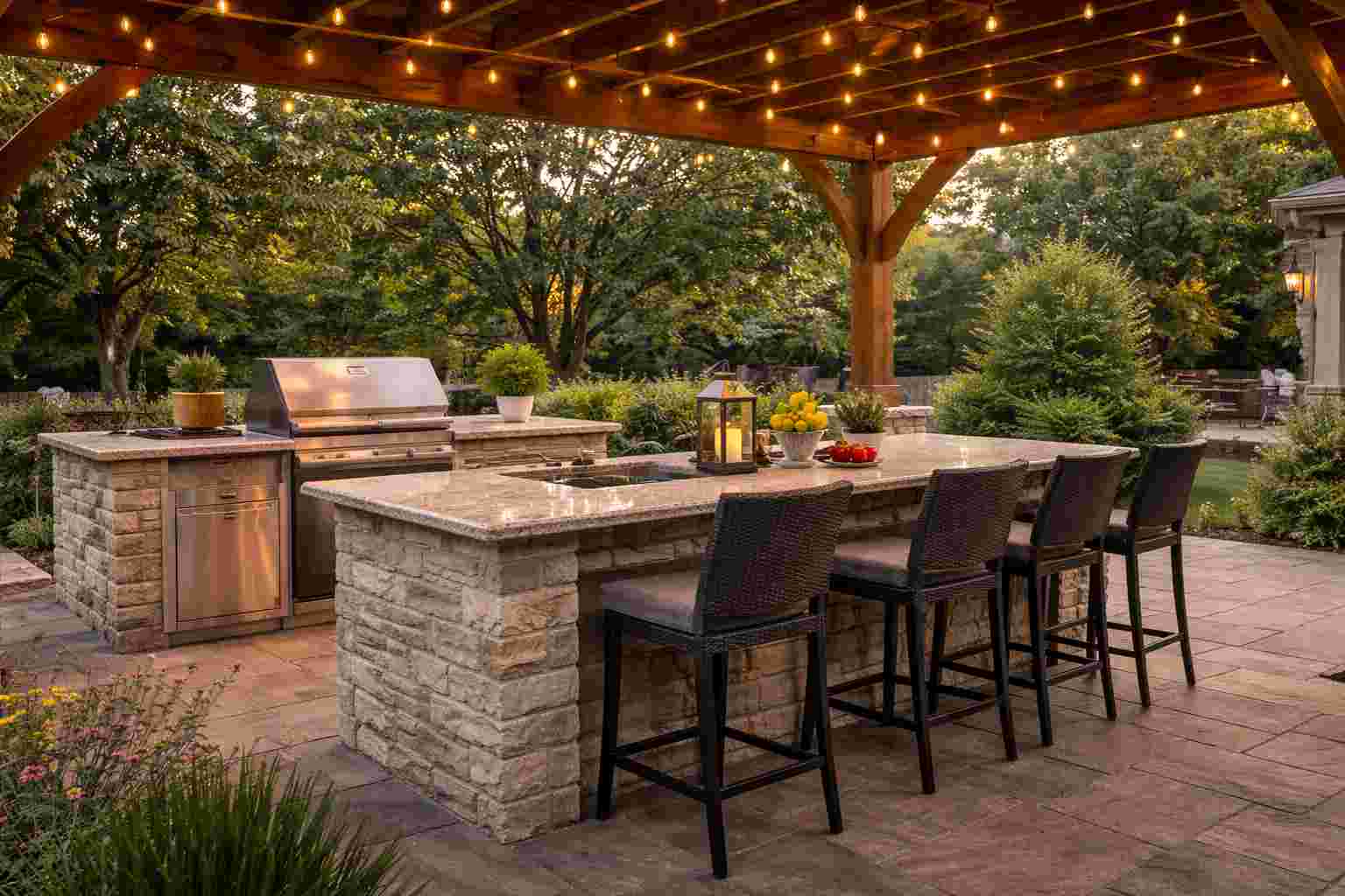 Custom outdoor kitchen built in Fort Worth, TX by Angels Landscaping and Construction
